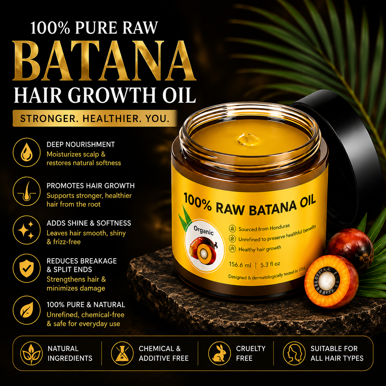 100% Pure Raw Batana Hair Growth Oil | Deep Hair Repair & Healthy Scalp Care
