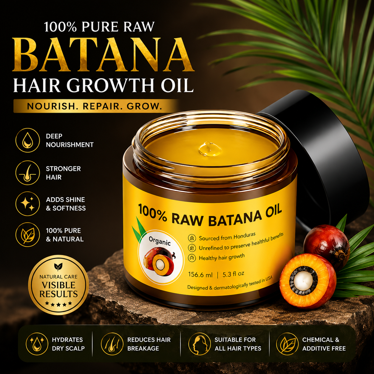 100% Pure Raw Batana Hair Growth Oil | Deep Hair Repair & Healthy Scalp Care